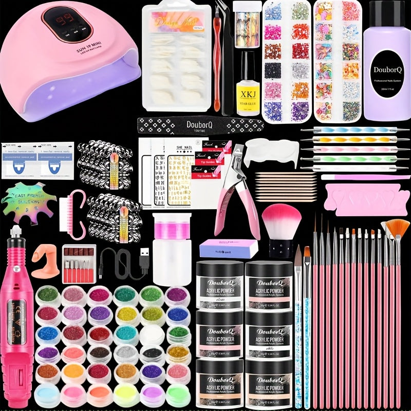 Acrylic Nail Kit With Drill And U V Light Full Nail Kit Set Professional Nail Starter Kit For Beginners Acrylic With Everything